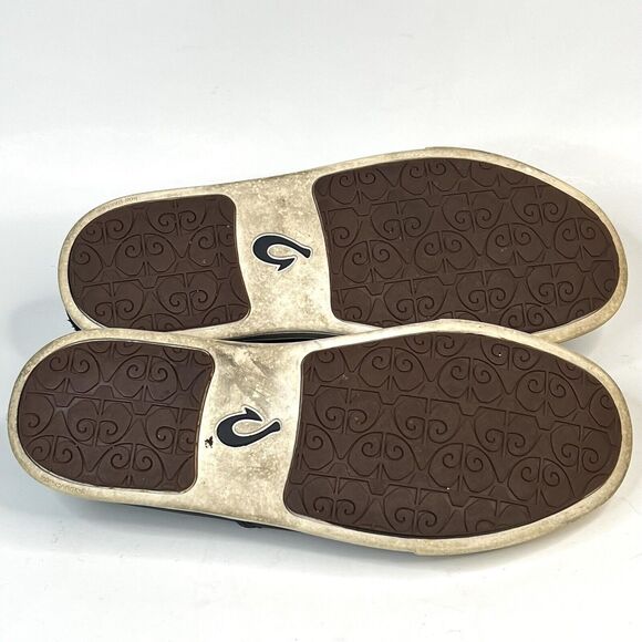 OluKai Pehuea Leather Slip On Shoes Floc Fox Black Slides 2 Way Loafers 6.5 US - Picture 8 of 9